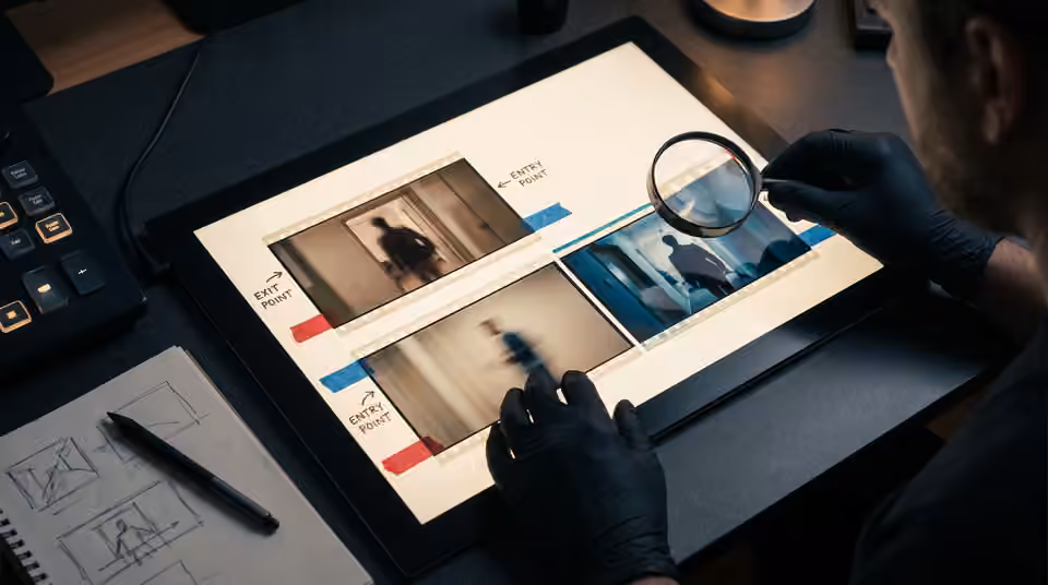Pairs of adjacent frames linked by transition arrows, an AI-generated editorial illustration
